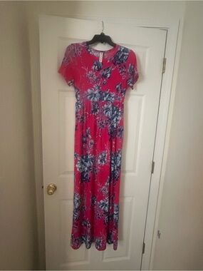 Vanilla Bay Pink Floral Short-Sleeve Maxi Dress